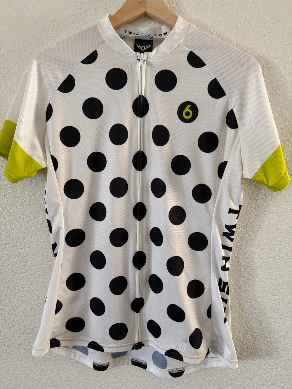 Twin Six Women's White & Black Polka Dot Cycling Jersey with Lime Accents